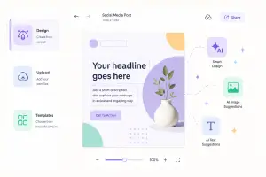A modern social media post layout showing best AI tools for business productivity.
