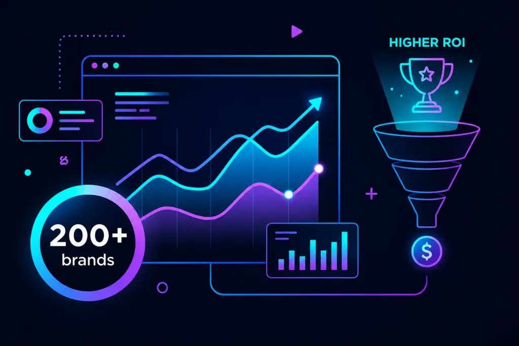 Digital Dream Weavers AI Automation Growth System dashboard showing performance marketing analytics and conversion funnels.
