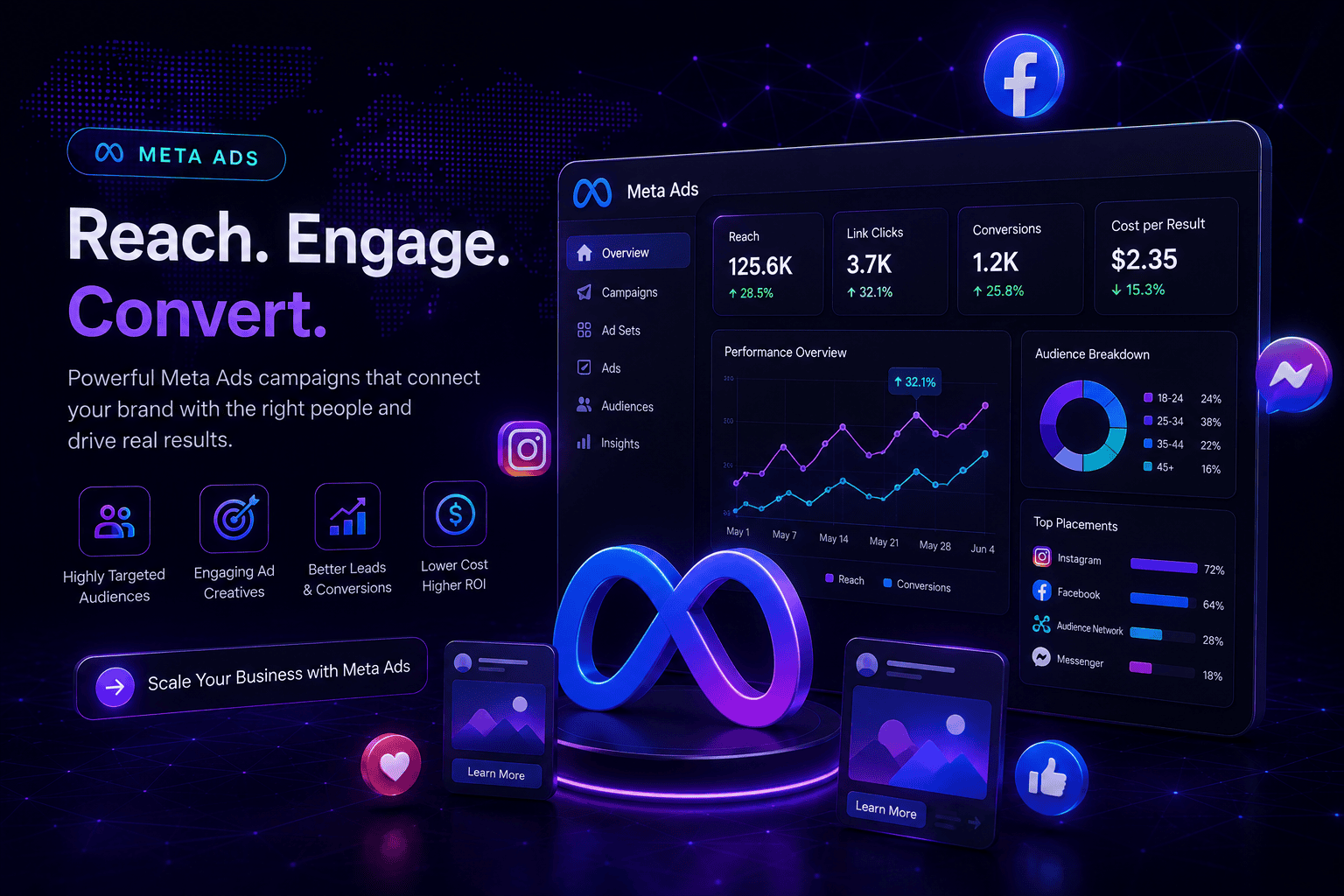 Advanced Meta Ads optimization dashboard showcasing Facebook and Instagram campaign analytics for Digital Dream Weavers