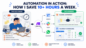 An infographic titled 'Automation in Action' showing how automation tools for business streamline lead capture and scheduling to save time.