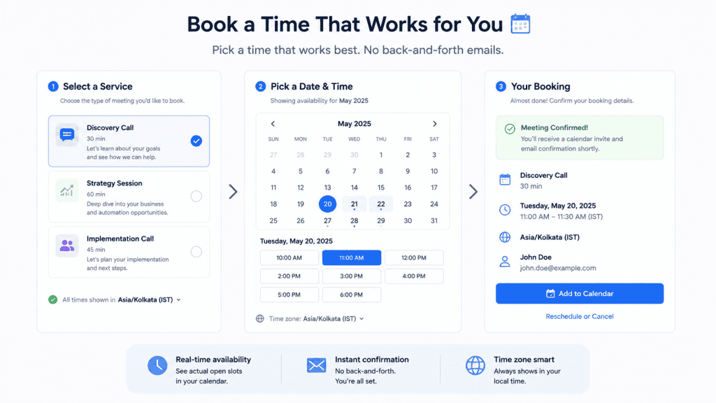 A Calendly booking interface demonstrating one of the best automation tools for business to streamline scheduling and save time.