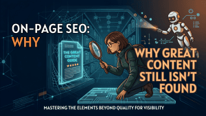 On-Page SEO guide illustration showing why great content needs proper optimization to get found